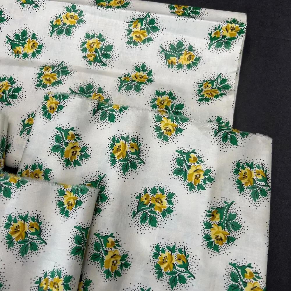 Polished Cotton Fabric Yellow Floral 4 Pieces‎ See Description for Measurements